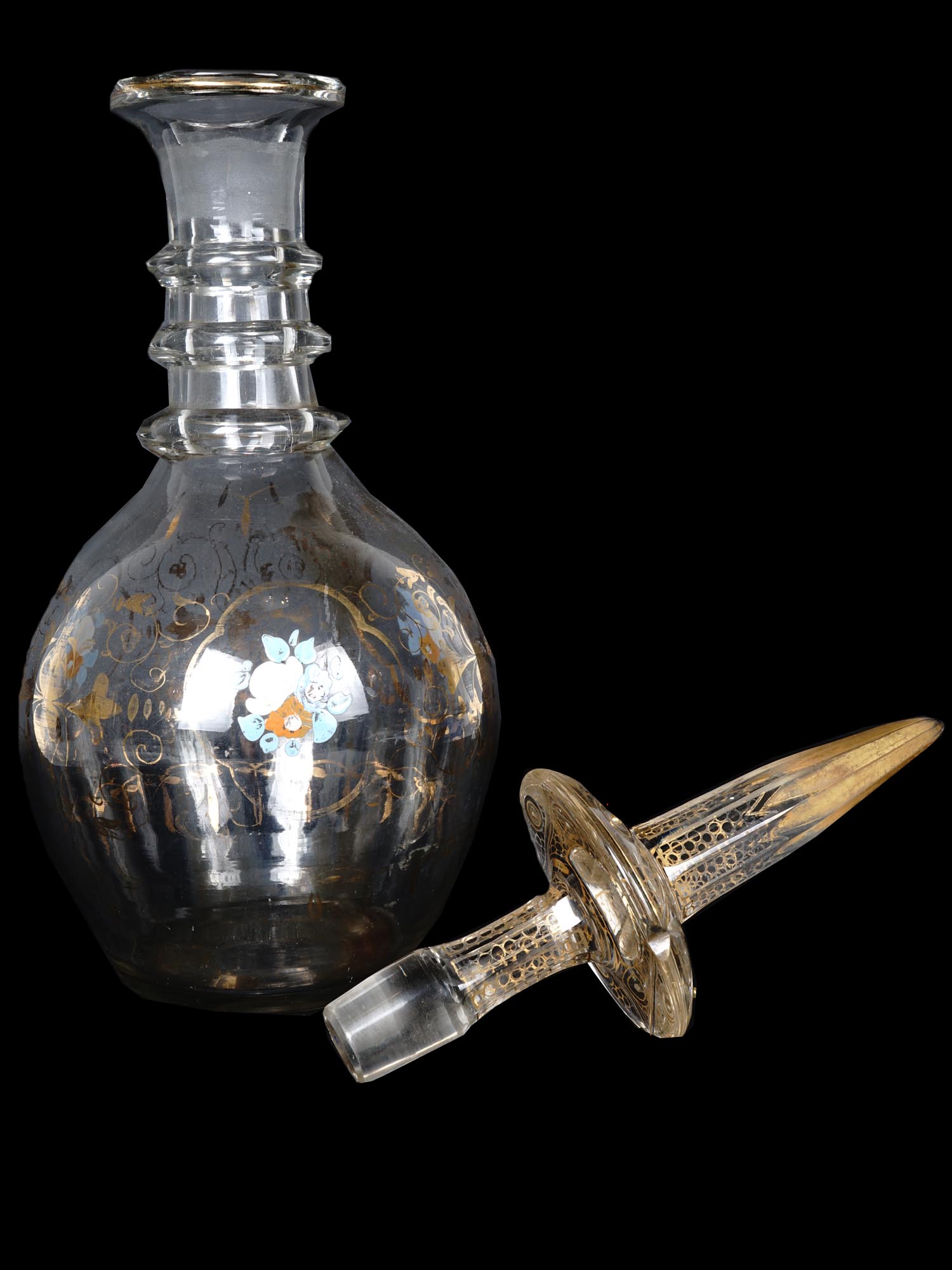 ANTIQUE PERSIAN ENAMEL GLASS DECANTER W STOPPER PIC-1